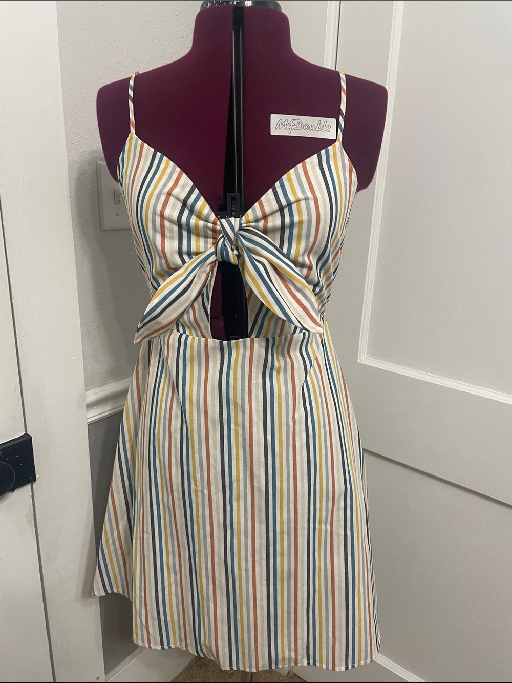 Altar'd State White Striped Tie-Front Mini Dress